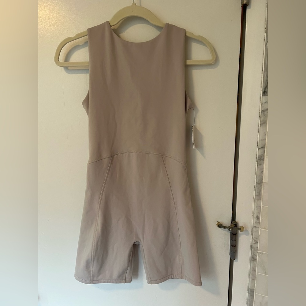 Bandier Beige Sleeveless Athleisure Romper